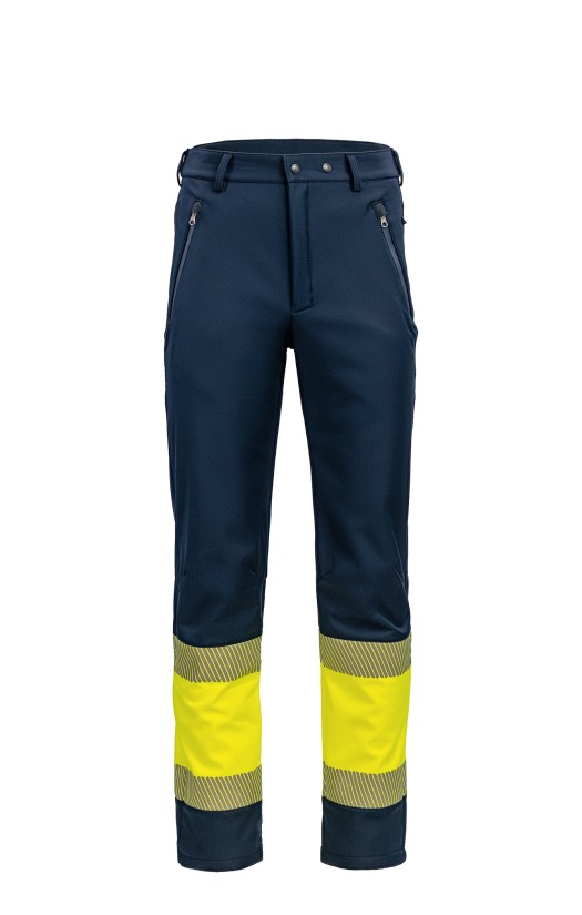 High-visibility softshell trousers «Hi-Viz» fluorescent yellow with dark blue